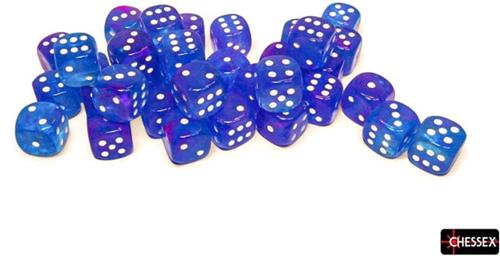 Chessex dobbelstenen Nebula 12mm d6 Aura/white Luminary set 36 stuks.