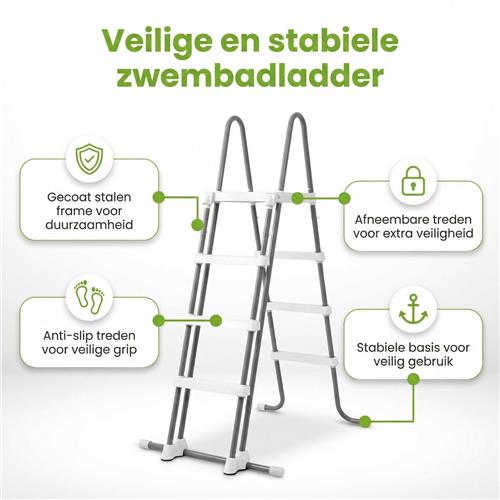 Intex Rond Prism Frame Zwembad - 457 x 122 cm - Grijs - Inclusief Pomp - Ladder - Grondzeil - Afdekzeil - Filter - Vloertegels - 9-delig