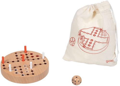 Goki Houten Ludo Spel in Katoenen Opbergzakje