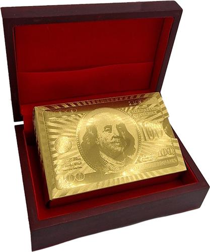 Luxe kaarten set - Goud geplastificeerd - met Opbergdoos - Poker - Waterproof - Dollar Goud model - oDaani
