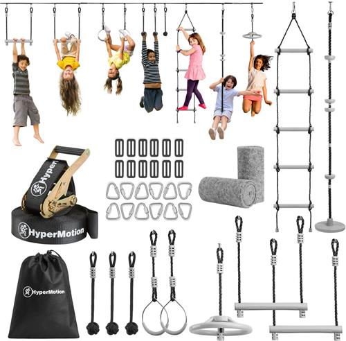 Ninja Obstakelbaan voor Kinderen  HyperMotion Slackline Set 15m met 10 Obstakels  Compleet Klimparcours