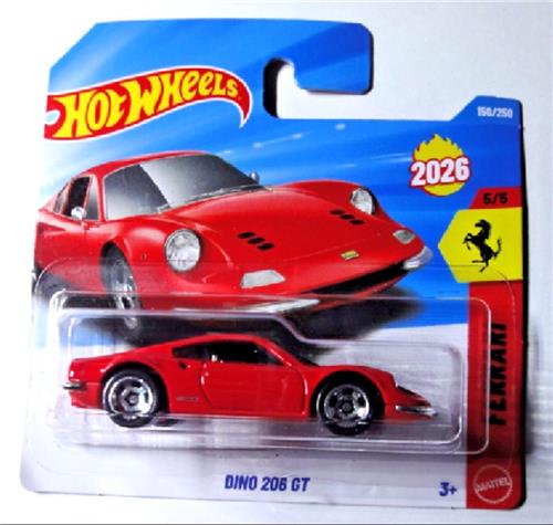 HOT WHEELS DINO 206 GT RACING RED 150/250 HW FERRARI 5/5 SHORT CARD 2026