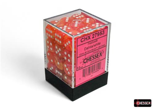 Chessex 36 x D6 Set Festive 12mm - Dahlia/White