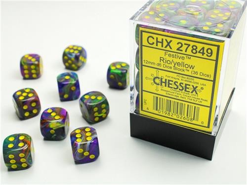 Chessex 36 x D6 Set Festive 12mm - Rio/Yellow