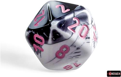 Chessex dobbelstenen set polyhedraal zwart-wit/pink 7 stuks.