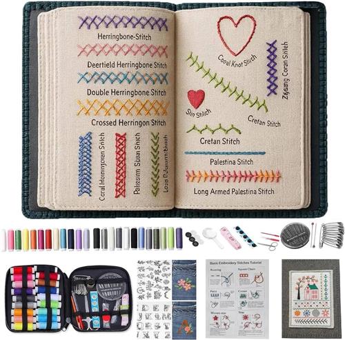 BOTC Borduurpakket voor beginners -Borduurpakket voorbedrukt - Cross stitch kit - Borduurboekset-Complete 86-delige DIY set met 106 patronen- -Embroidery stitch kit voor volwassenen & tieners