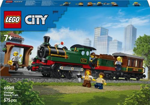 LEGOÂ® City Vintage Stoomtrein - Bouw- en Speelset voor Kinderen - Stoomtreinmodel met Kolentender, Passagierswagon en Perron - Cadeautip voor Treinliefhebbers Vanaf 7 Jaar - 60511