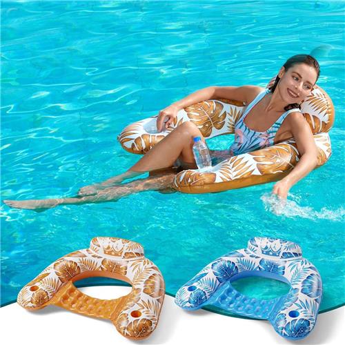 KZQ 2 Stuks Opblaasbare Zwembadstoelen voor Volwassenen met Dubbele Bekerhouders, Ergonomische Hangmat Lounge Floats voor Feestje Zomer Wateractiviteiten Meer en Strand, Zwembad Accessoires
