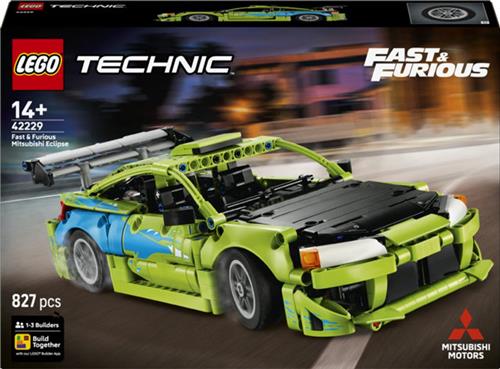 LEGOÂ® Technic Fast and Furious Mitsubishi Eclipse Auto Bouwset - Inclusief Racefuncties, Besturing, Motor, Zuigers, 2 NOS-Flessen - Cadeautip voor Tieners Vanaf 14 Jaar - 42229