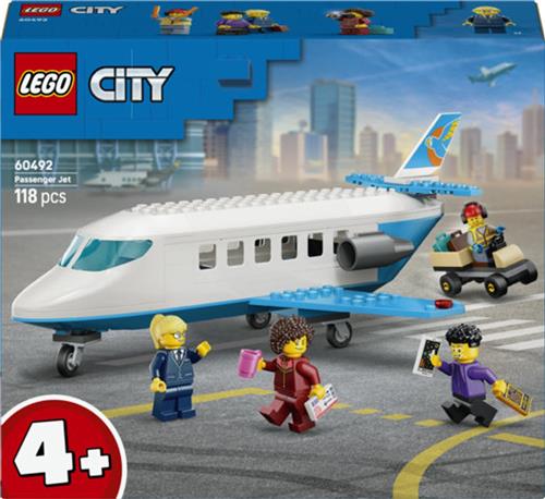 LEGOÂ® City Passagierstoestel Bouwset voor Kinderen - Speelgoedvliegtuig met Piloot, Vliegveldmedewerkster en 2 Minifiguren van Reizigers - Leuke Cadeautip voor Kinderen Vanaf 4 Jaar - 60492