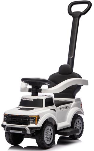 sun baby Loopauto met duwstang voor kinderen vanaf 12 maanden  Ford Raptor  grote terreinwielen, LED-verlichting, zitje met rugleuning en opbergruimte, tot 25 kg, wit