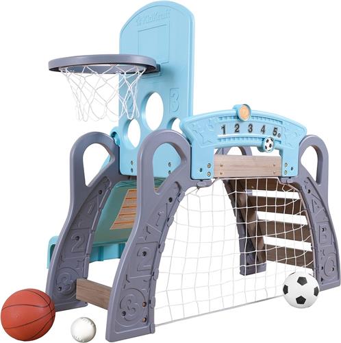 KidKraft 5-in-1 Sport Klimrek voor Peuters met Glijbaan, Voetbaldoel, Basketbalring en 3 Ballen, Binnen- en Buiten Speeltoestel