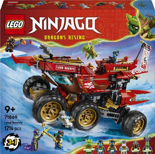 LEGOÂ® NINJAGOÂ® Land-Bounty - Fantasierijke Set voor Kinderen Vanaf 9 Jaar - 3 Voertuigen en 6 Minifiguren - Inclusief een Motor, Terreinbuggy en Schip - Cadeautip voor Jongens en Meisjes - 71869