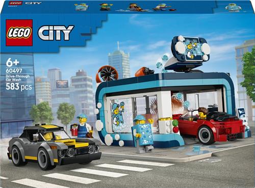 LEGOÂ® City Autowasstraat Bouwset met 2 Speelgoedauto's - Interactieve Set met Draaibare Borstels, Waterelementen en een Stofzuigstation - Cadeautip voor Kinderen Vanaf 6 Jaar - 60497