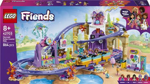 LEGOÂ® Friends Zeemeerminnenachtbaan - Bouwspeelgoed voor Kinderen Vanaf 8 Jaar - Fantasierijke Set met 5 Minipoppetjes, Bubbeltheekraam, Schelpenpodium en Zwembad - Cadeautip voor Meisjes en Jongens - 42703