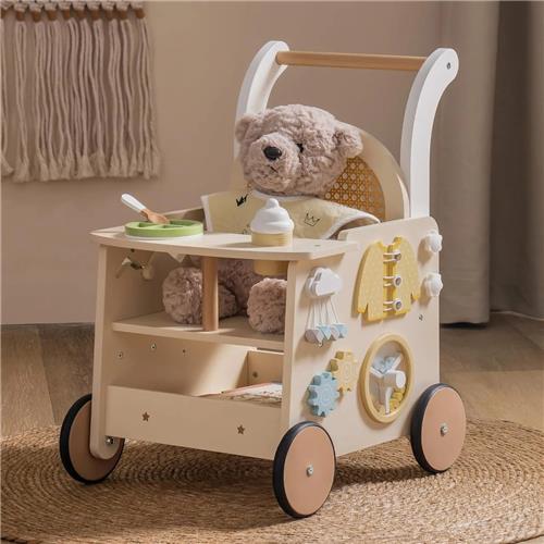 Robotime - Robud Wooden Baby Push Walker - Rattan - Montessori Early Walking Toy for Girls Age 3+