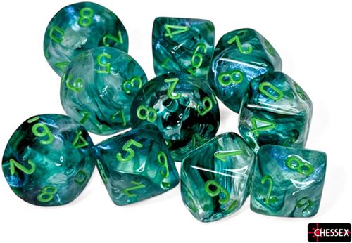 Chessex dobbelstenen Borealis kelp lichtgroen Luminary D10 set 10 stuks.