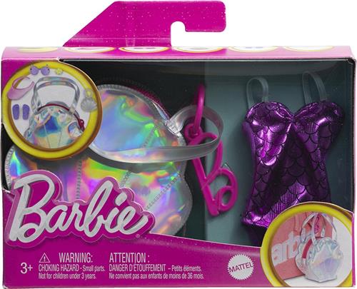 Barbie Kleding Outfit Poppen Accessoires Paarse Badpak met Grote tas, Zonnebril, cap, handtas en slippers