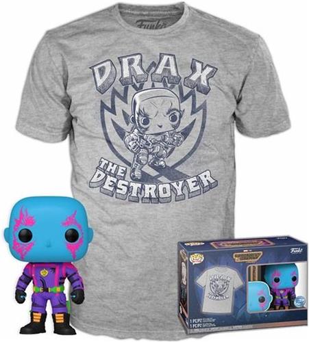 Funko Pop! & Tee (Adult): Marvel Guardians of the Galaxy - Drax (Blacklight) (Special Edition) Vinyl Figure and T-Shirt (L)