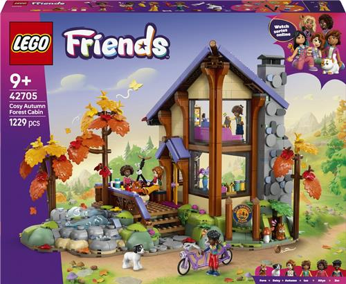 LEGOÂ® Friends Gezellige Boshut in de Herfst - Bouwset voor Kinderen Vanaf 9 Jaar - Speelhuis met 4 Minipoppetjes, een Hond en een Eekhoorn - Cadeautip voor Meisjes en Jongens - 42705