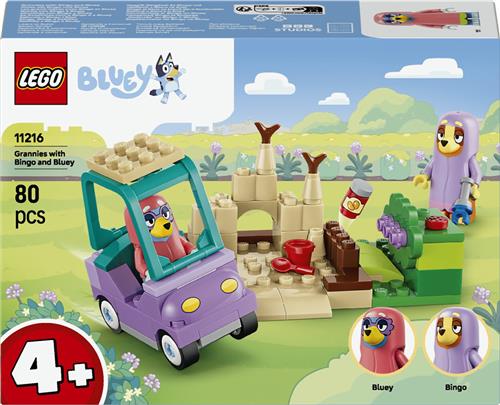 LEGOÂ® Bluey Oma's met Bingo en Bluey - Fantasierijk Bouwspeelgoed voor Meisjes en Jongens Vanaf 4 Jaar - Auto, Tuin en Personages uit de TV-Serie - Cadeau voor Kinderen - 11216