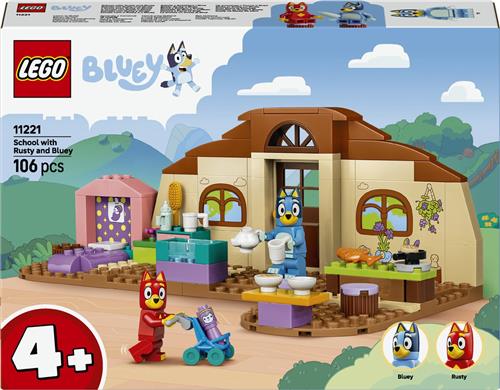 LEGOÂ® Bluey School met Rusty en Bluey - Speelgoed voor Meisjes en Jongens Vanaf 4 Jaar - Bouwset met Minikeuken, CafÃ© en Babyziekenhuis - 2 Minifiguren - Cadeau voor Kinderen - 11221