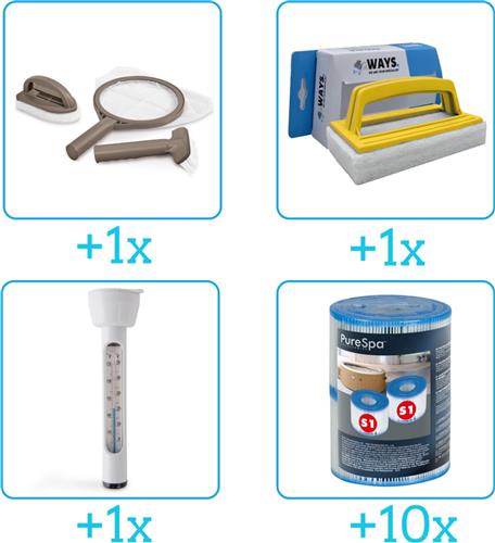 Zwembad Onderhoudspakket - Onderhoud Zwembad - bevat Scrubpad - Schepnet - Borstel - Scrubborstel - Thermometer en Filters (4-delig)
