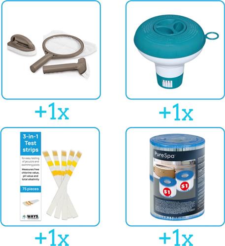 Zwembad Onderhoudspakket - Onderhoud Zwembad - bevat Scrubpad - Schepnet - Borstel - Chloordrijver - Testrips en Filters (4-delig)