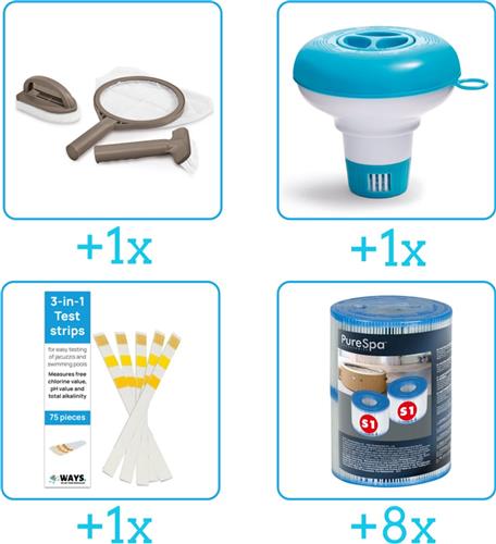 Zwembad Onderhoudspakket - Onderhoud Zwembad - bevat Scrubpad - Schepnet - Borstel - Chloordrijver - Testrips en Filters (4-delig)