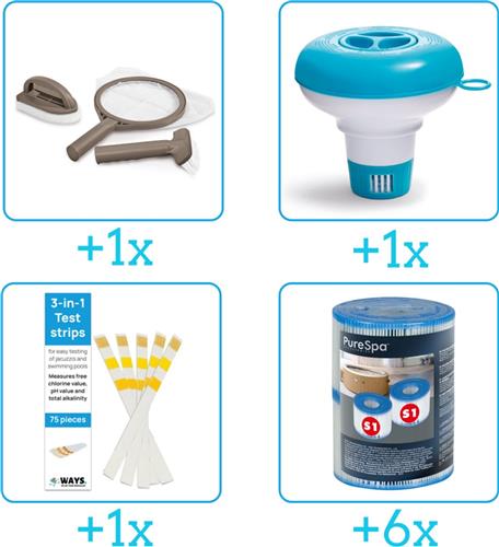 Zwembad Onderhoudspakket - Onderhoud Zwembad - bevat Scrubpad - Schepnet - Borstel - Chloordrijver - Testrips en Filters (4-delig)