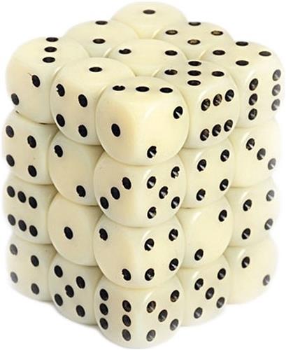 Chessex Opaque Ivory/black D6 12mm Dobbelsteen Set (36 stuks)