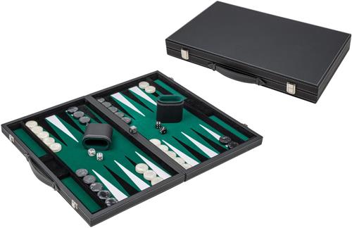 Philos Backgammon spel groot kunstleer zwart groen klassiek bordspel.
