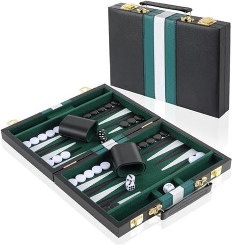 Thuys - Backgammon Koffer  Lederen Bordspel  Reisspel - Zwart met groen