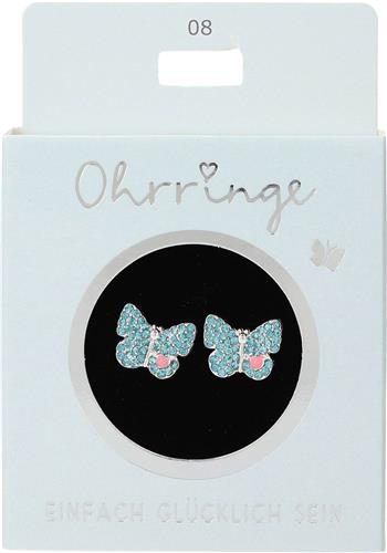 Depesche oorbellen kind vlinder glitter turquoise cadeau.