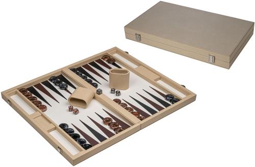Philos Backgammon spel groot kunstleer beige - klassiek bordspel.