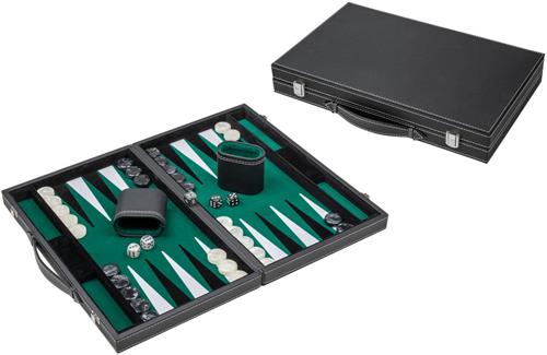 Philos Backgammon spel zwart groen medium kunstleer klassiek bordspel.