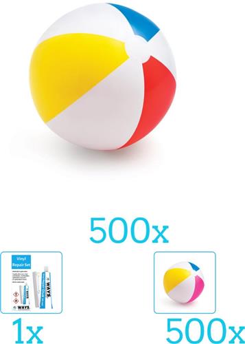 Intex Opblaasbare Strandbal Glossy - Medium - 51 cm - 59020NP - Diameter 51 cm inclusief Strandbal (500 stuks) - Reparatiesetje