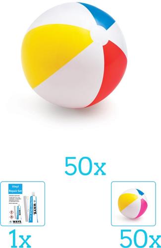 Intex Opblaasbare Strandbal Glossy - Medium - 51 cm - 59020NP - Diameter 51 cm inclusief Strandbal (50 stuks) - Reparatiesetje