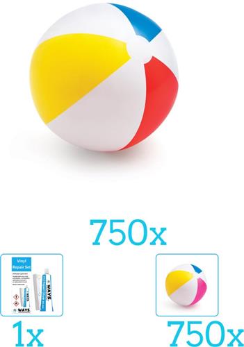 Intex Opblaasbare Strandbal Glossy - Medium - 51 cm - 59020NP - Diameter 51 cm inclusief Strandbal (750 stuks) - Reparatiesetje