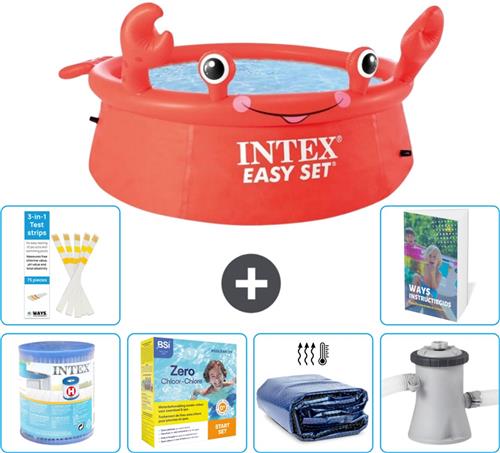 Intex Rond Opblaasbaar Easy Set Zwembad - 183 x 51 cm - Rood - Krab - Inclusief Filter - Onderhoudspakket - Solarzeil - Zwembadfilterpomp - 7-delig