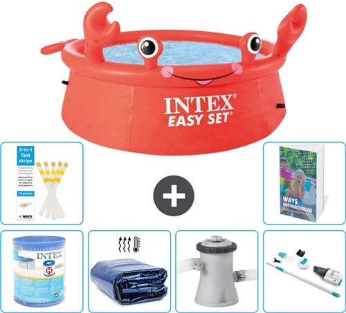 Intex Rond Opblaasbaar Easy Set Zwembad - 183 x 51 cm - Rood - Krab - Inclusief Filter - Solarzeil - Zwembadfilterpomp - Stofzuiger - 7-delig