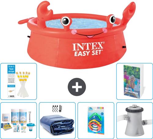 Intex Rond Opblaasbaar Easy Set Zwembad - 183 x 51 cm - Rood - Krab - Inclusief Onderhoudspakket - Solarzeil - Speelgoed - Zwembadfilterpomp - 7-delig