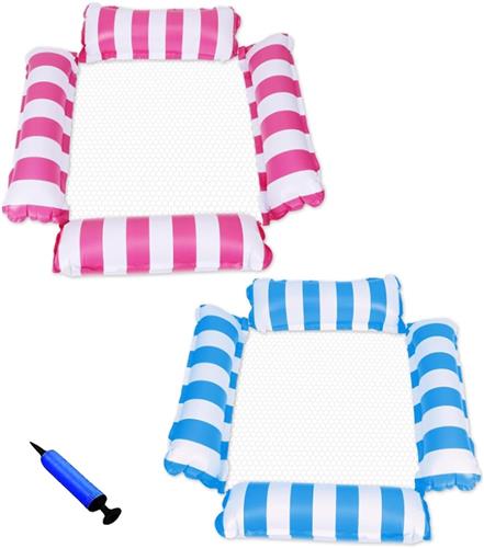 Waterhangmat - 2 stucks - waterhangmat volwassenen - luchtbed zwembad volwassenen - opblaasbaar zwembad - Waterspeelgoed - Inclusief 1 pomp - lichtblauw en roze en Wit - van Imperatoris