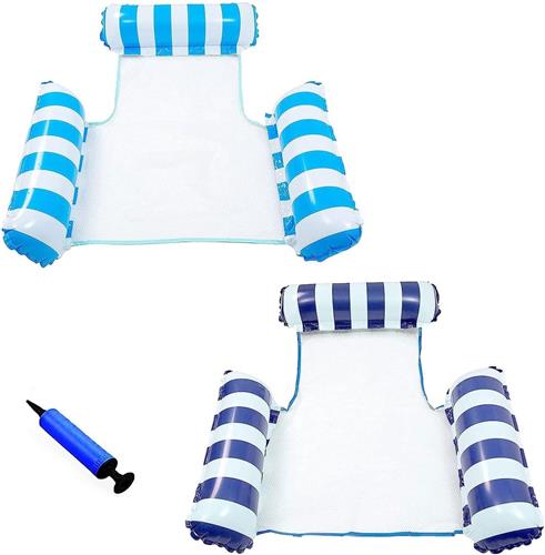 Waterhangmat - 2 stucks - waterhangmat volwassenen - luchtbed zwembad volwassenen - opblaasbaar zwembad - Waterstoel - Waterspeelgoed - Inclusief 1 pomp - lichtblauw en donkerblauw - van Imperatoris