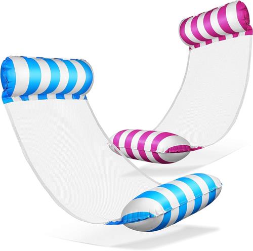 Waterhangmat - 2 stucks - waterhangmat volwassenen - luchtbed zwembad volwassenen - opblaasbaar zwembad - Waterspeelgoed - roze en wit , lichtblauw en wit - van Imperatoris