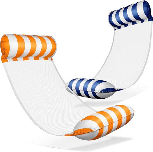 Waterhangmat - 2 stucks - waterhangmat volwassenen - luchtbed zwembad volwassenen - opblaasbaar zwembad - Waterspeelgoed - blauw en wit, oranje en wit - van Imperatoris