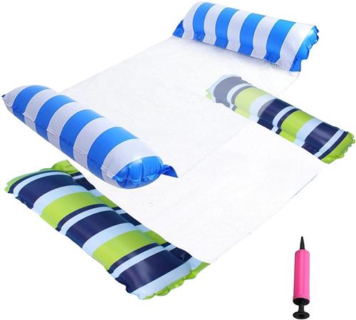Waterhangmat - 2 stucks - waterhangmat volwassenen - luchtbed zwembad volwassenen - opblaasbaar zwembad - Waterspeelgoed - Inclusief 1 pomp - blauw groen en wit - van Imperatoris