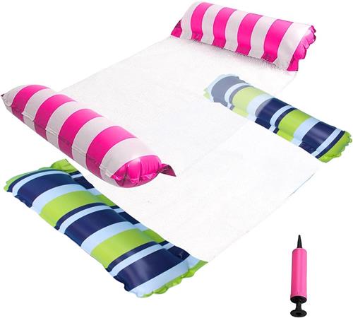 Waterhangmat - 2 stucks - waterhangmat volwassenen - luchtbed zwembad volwassenen - opblaasbaar zwembad - Inclusief 1 pomp - blauw groen en rood - van Imperatoris