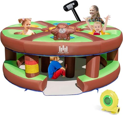 COSTWAY Opblaasbaar Sla de mol-spel voor kinderen, gigantisch kinderspel met een ventilator van 480 W, opblaasbare hamer, pinnen, opblaasbaar interactief familiespel voor binnen en buiten
