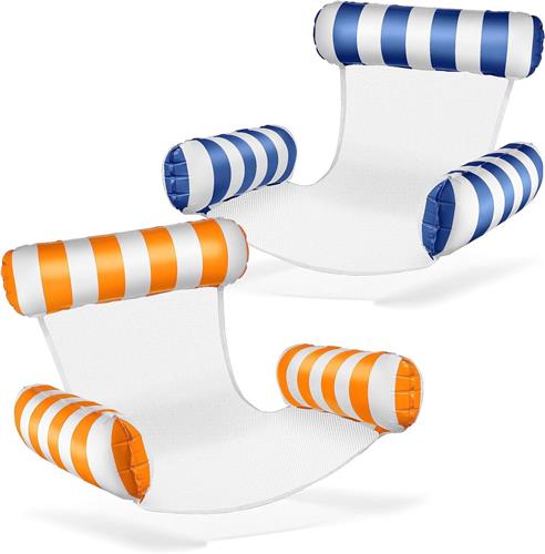 Waterhangmat - 2 stucks - waterhangmat volwassenen - luchtbed zwembad volwassenen - opblaasbaar zwembad - Waterstoel - Waterspeelgoed - bluaw wit en oranje wit - van Imperatoris